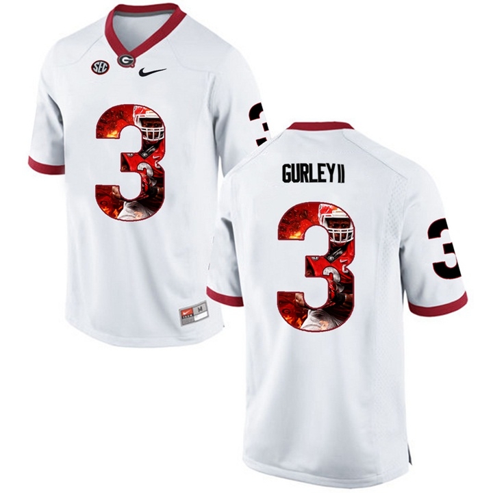 Georgia Bulldogs Men's NCAA Todd Gurley II #3 White Player Art Printing Player Portrait Limited College Football Jersey EEN4649OA